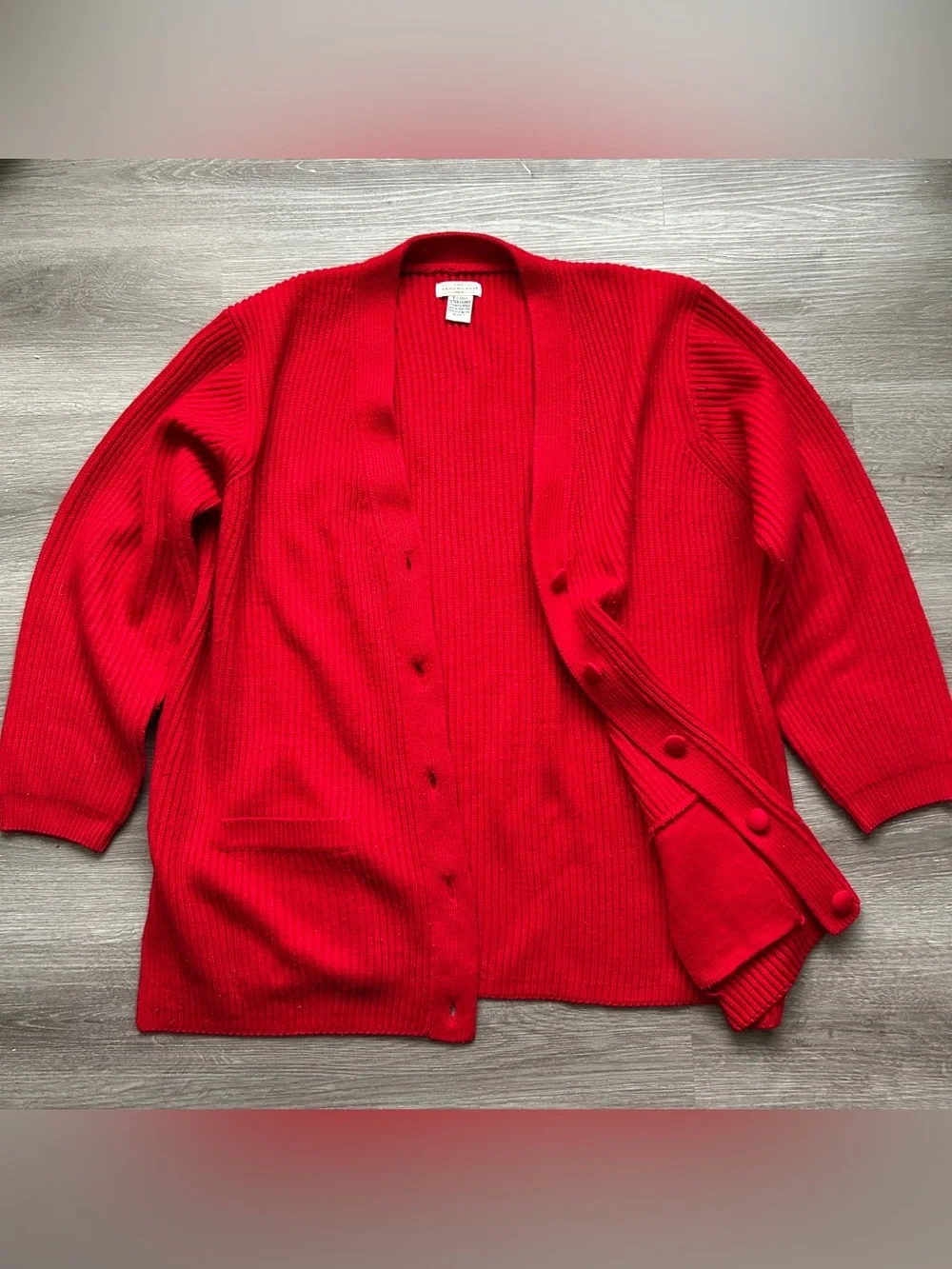 Yarnworks Bright Red Ribbed Button-Front Cardigan sweater- size XL